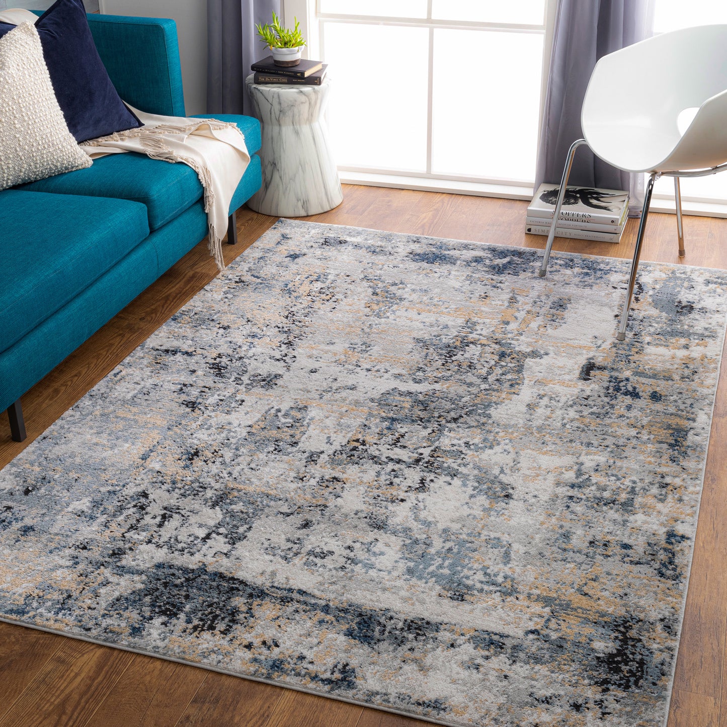 Jolie Grey and Blue Abstract Modern Marble Rug