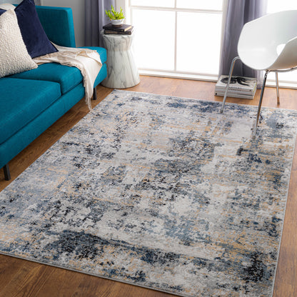 Jolie Grey and Blue Abstract Modern Marble Rug