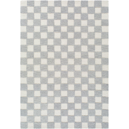 Klopp Grey and Cream Modern Checkboard Wool Rug