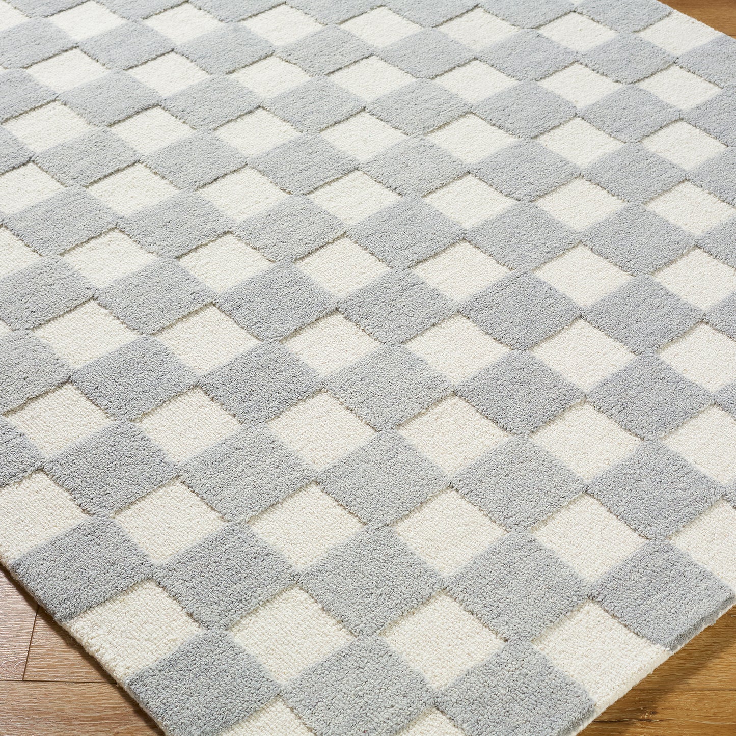Klopp Grey and Cream Modern Checkboard Wool Rug