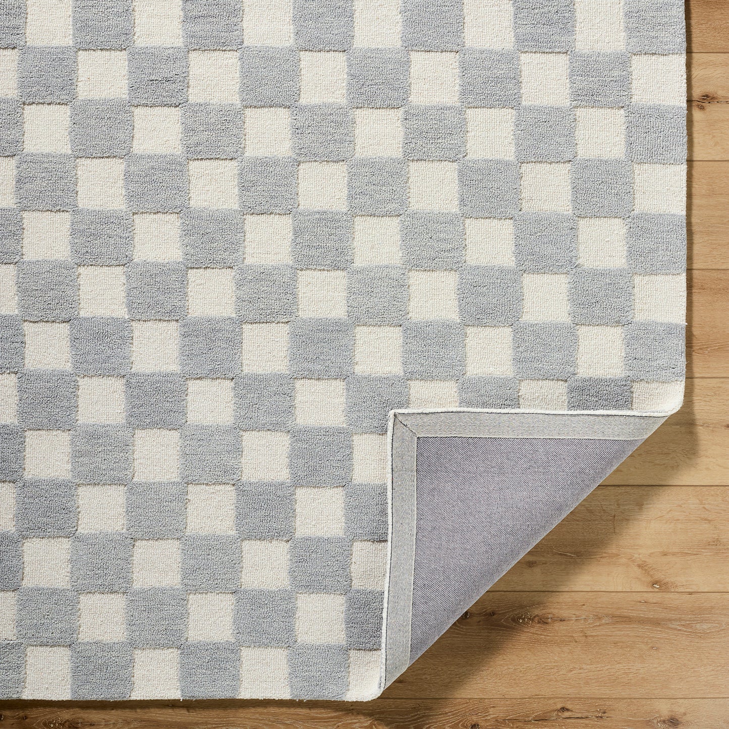 Klopp Grey and Cream Modern Checkboard Wool Rug