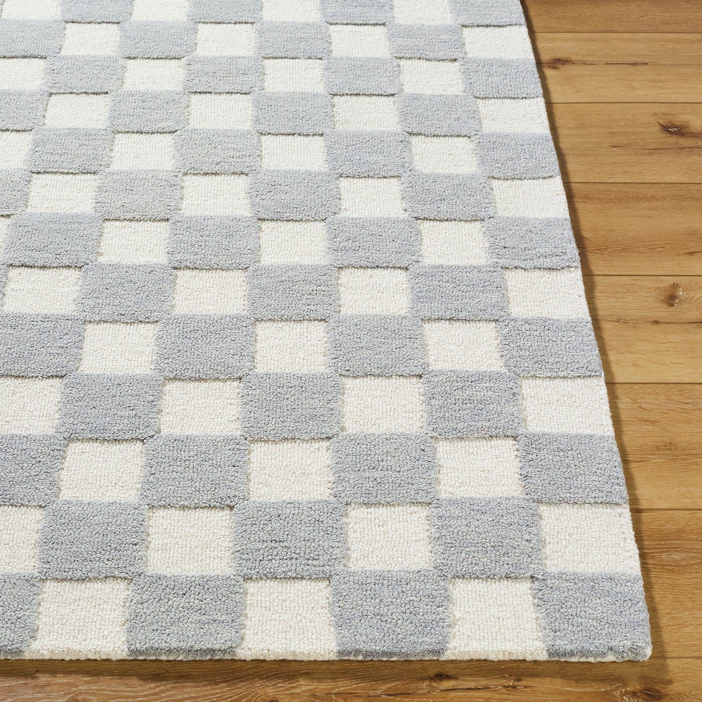 Klopp Grey and Cream Modern Checkboard Wool Rug