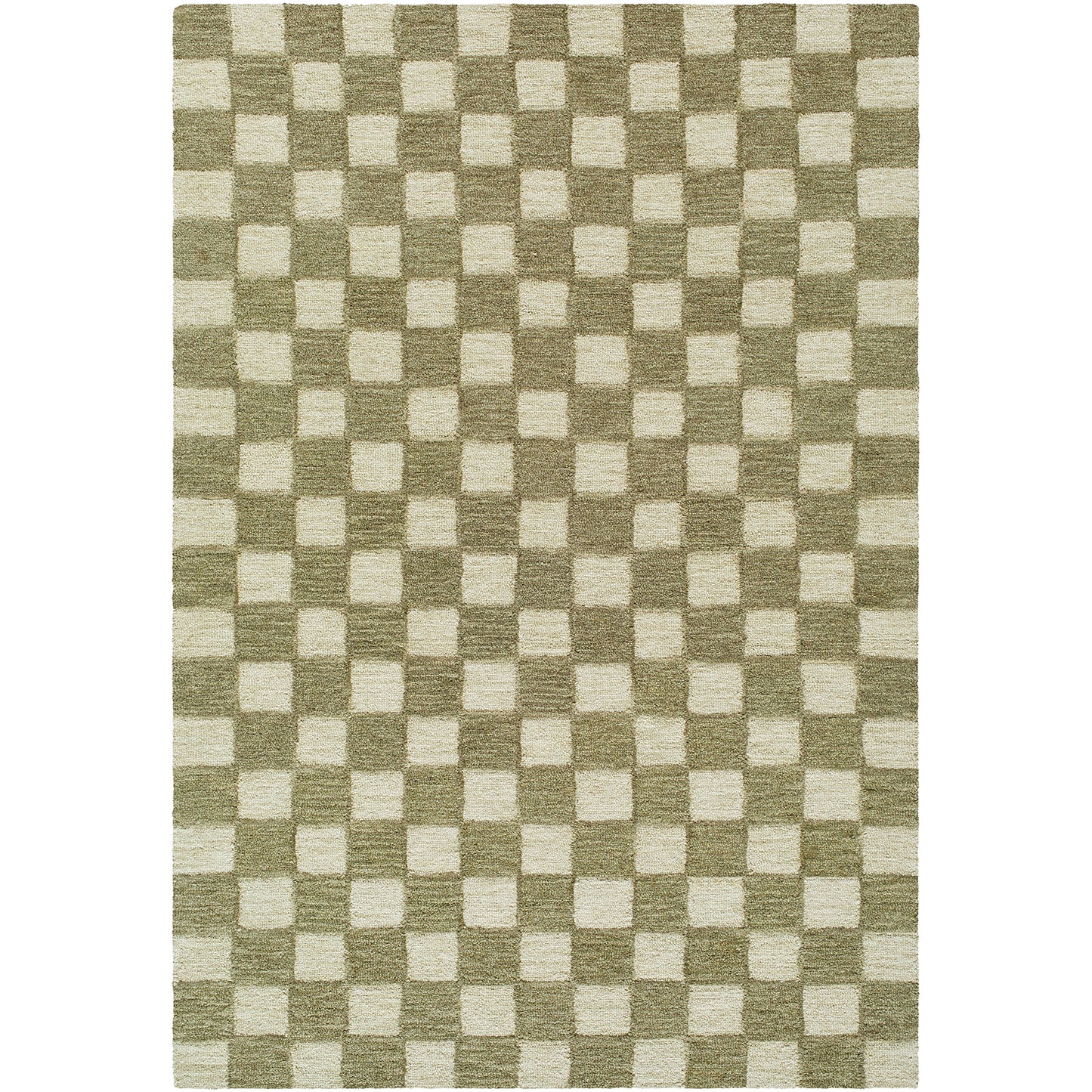 Klopp Green and Cream Modern Checkboard Wool Rug