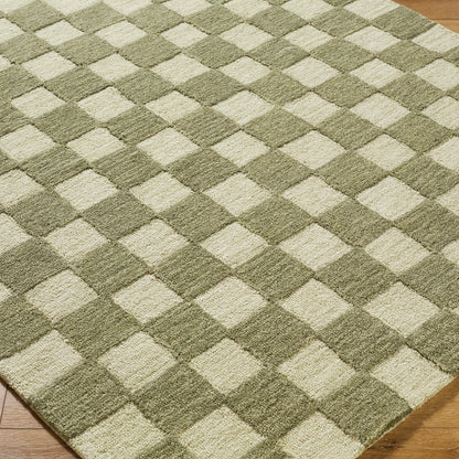 Klopp Green and Cream Modern Checkboard Wool Rug