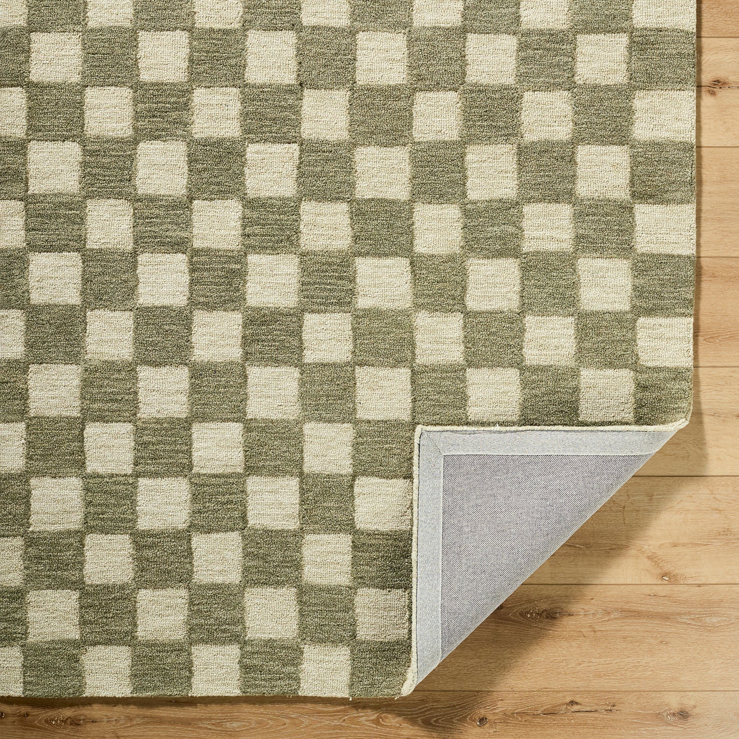 Klopp Green and Cream Modern Checkboard Wool Rug