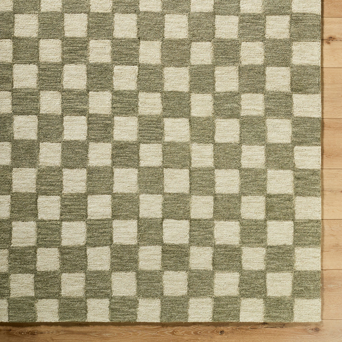 Klopp Green and Cream Modern Checkboard Wool Rug
