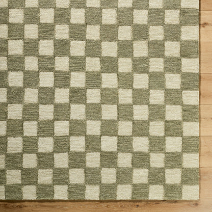 Klopp Green and Cream Modern Checkboard Wool Rug