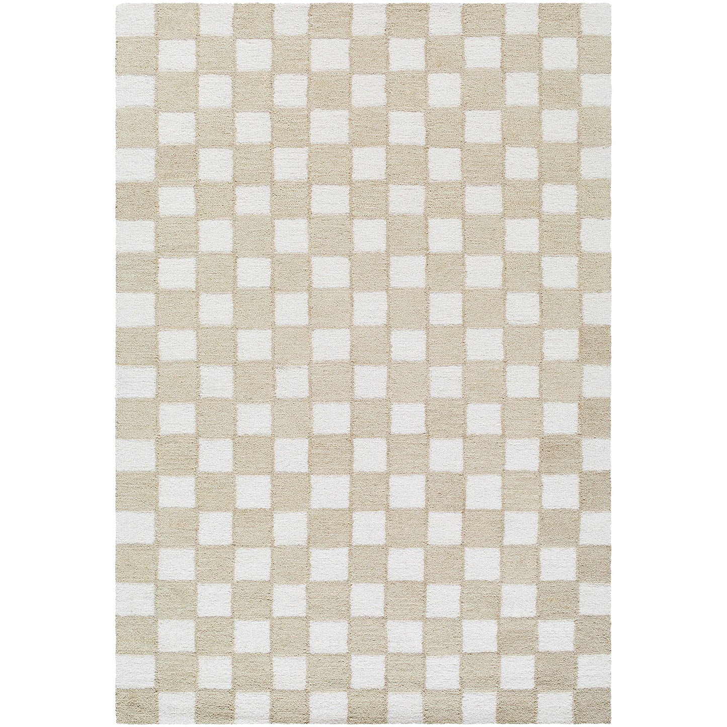 Klopp Beige and Cream Modern Checkboard Wool Rug