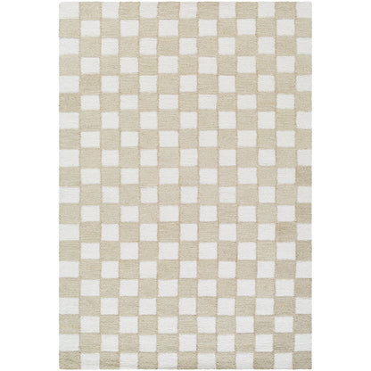 Klopp Beige and Cream Modern Checkboard Wool Rug