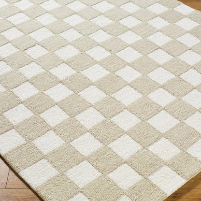 Klopp Beige and Cream Modern Checkboard Wool Rug