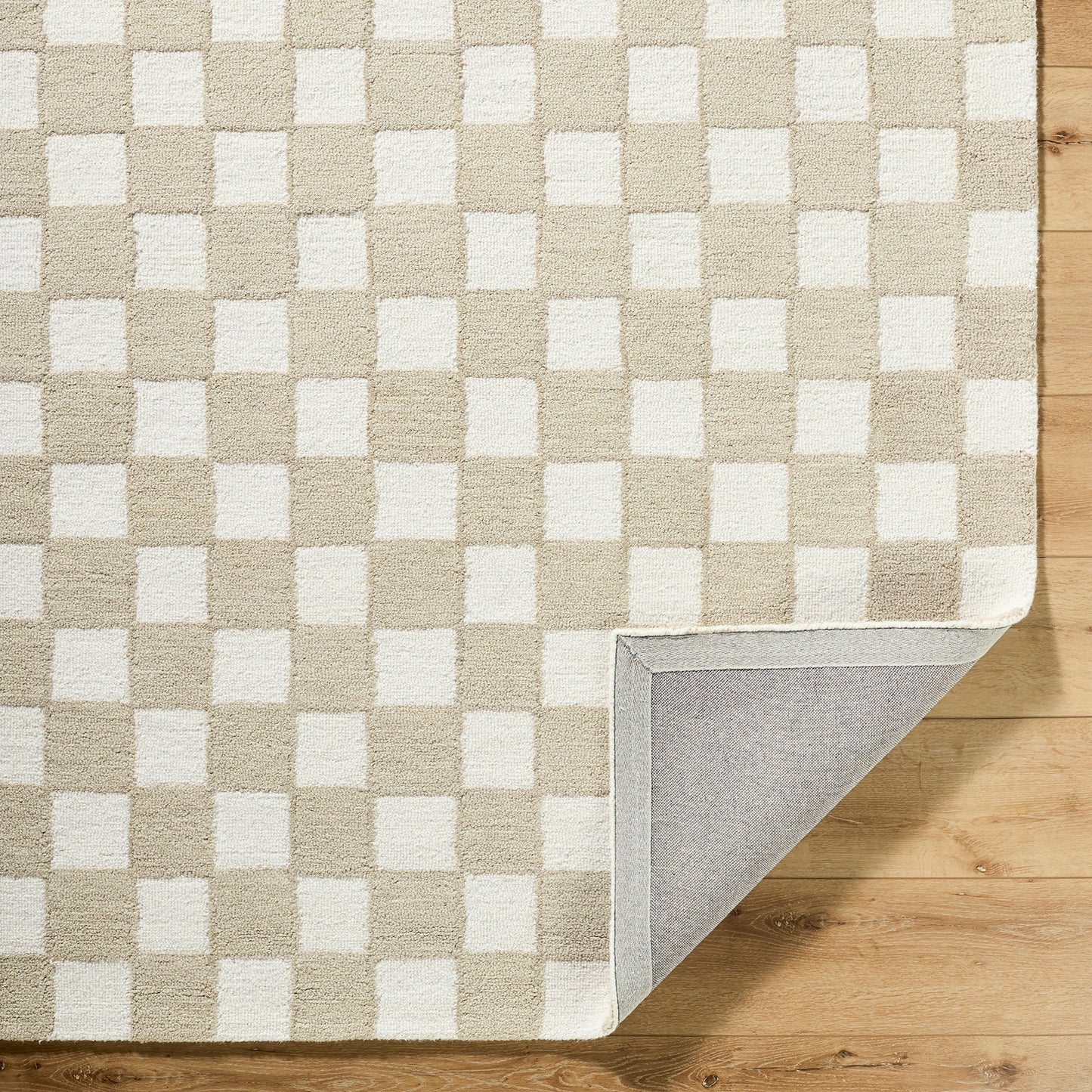 Klopp Beige and Cream Modern Checkboard Wool Rug
