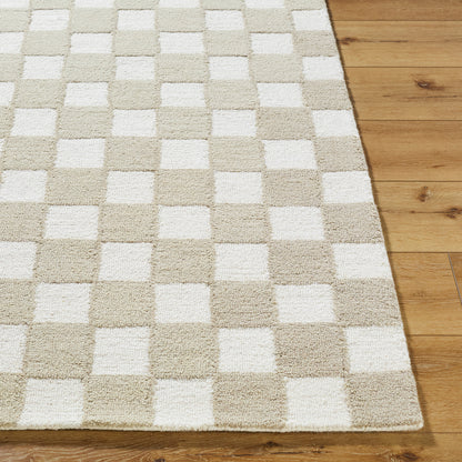 Klopp Beige and Cream Modern Checkboard Wool Rug