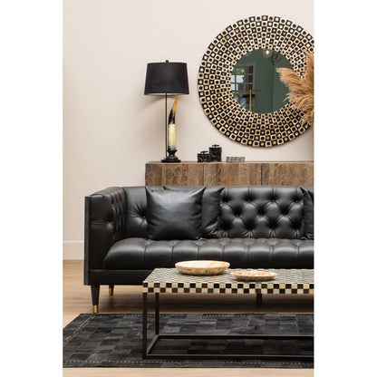 Luxury Black Genuine Cowhide Leather Patchwork Gold Studded Rug