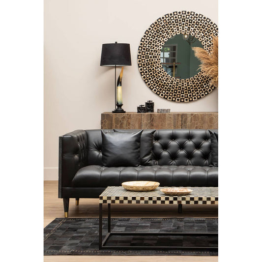 Large Black Cowhide Hair on Leather Patchwork Rug With Gold Studs
