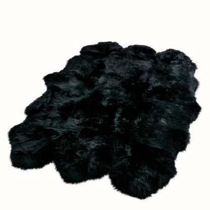 Extra Large Black Genuine Super Soft NZ Sheepskin Rug - 6 pelt 180cm x 200cm