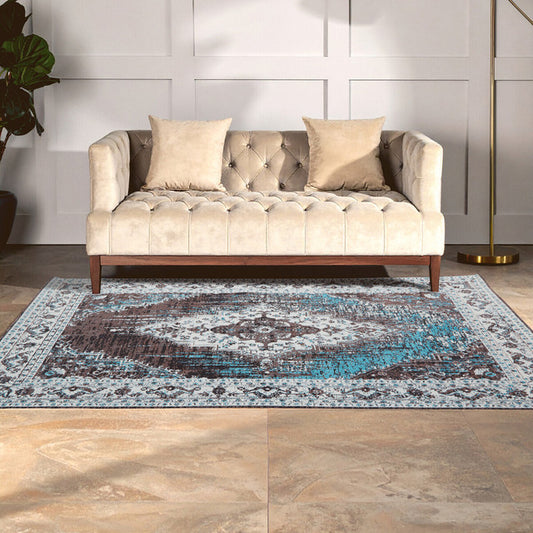 Distressed Persian Style Large Teal Blue Rug 240cm x 150cm