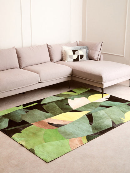 Botanical Green Multicoloured Genuine Luxury Hair on Leather Rug