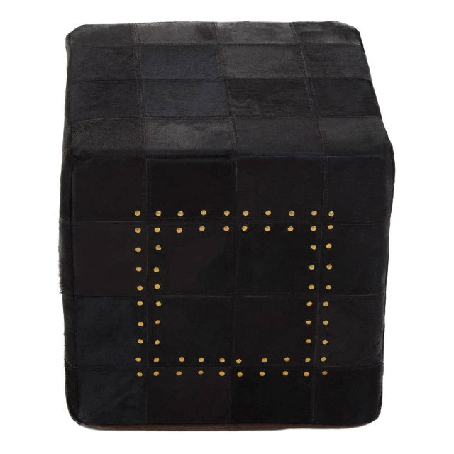 Bosie Safira Black Patchwork Leather Pouffe With Gold Studs