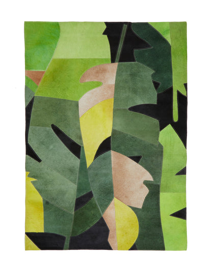 Botanical Green Multicoloured Genuine Luxury Hair on Leather Rug