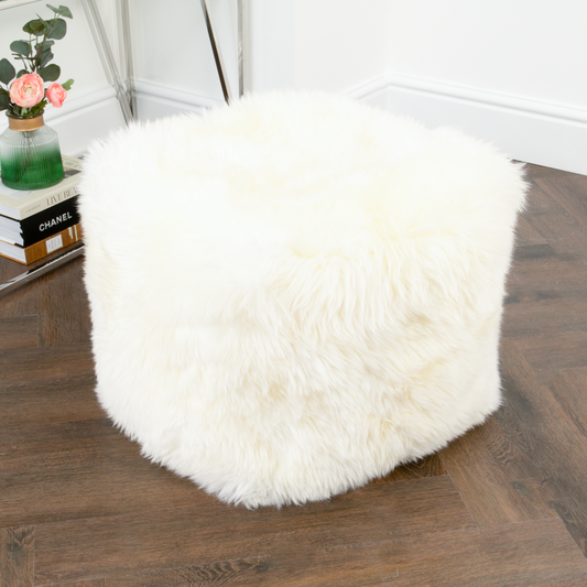 Ivory Sheepskin Pouffe