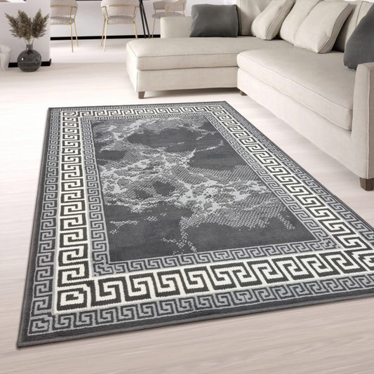 Grey Soft Marble Effect Oriental Rug 200cm x 290cm