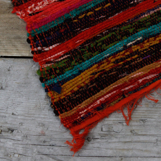 Indian Rag Rug - Orange -153cm x 90cm