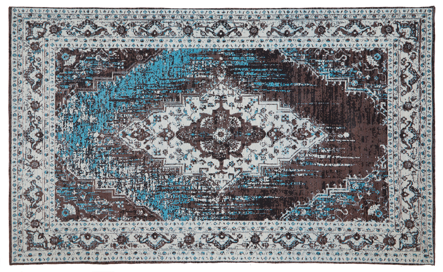 Distressed Persian Style Large Teal Blue Rug 240cm x 150cm