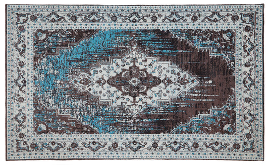 Distressed Persian Style Large Teal Blue Rug 240cm x 150cm
