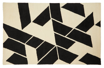 Black and White Luxury Geometric Wool Mix Handwoven Rug