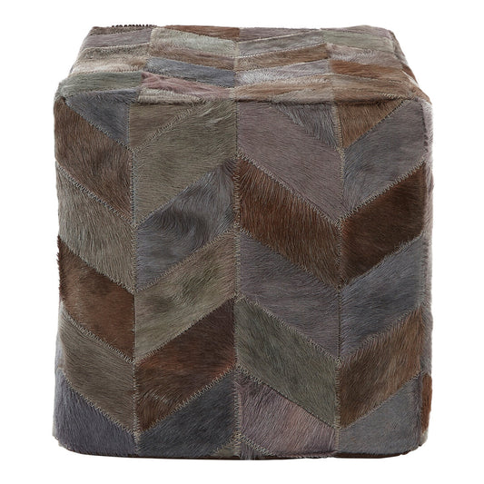 Grey Hair on Leather Chevron Pouffe