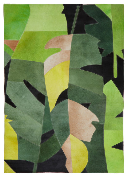 Botanical Green Multicoloured Genuine Luxury Hair on Leather Rug