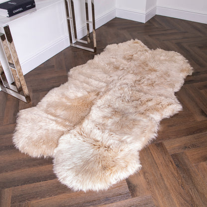Large Champagne Genuine Super Soft NZ Sheepskin Rug - 4 Pelt 120cm x 240cm
