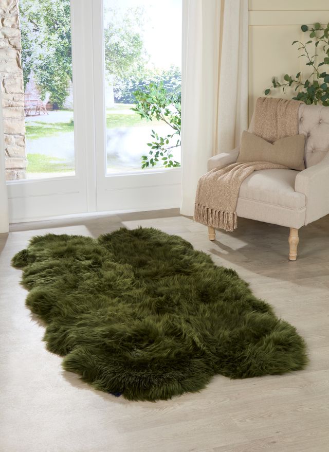 Olive Green 4 Pelt Sheepskin Rug