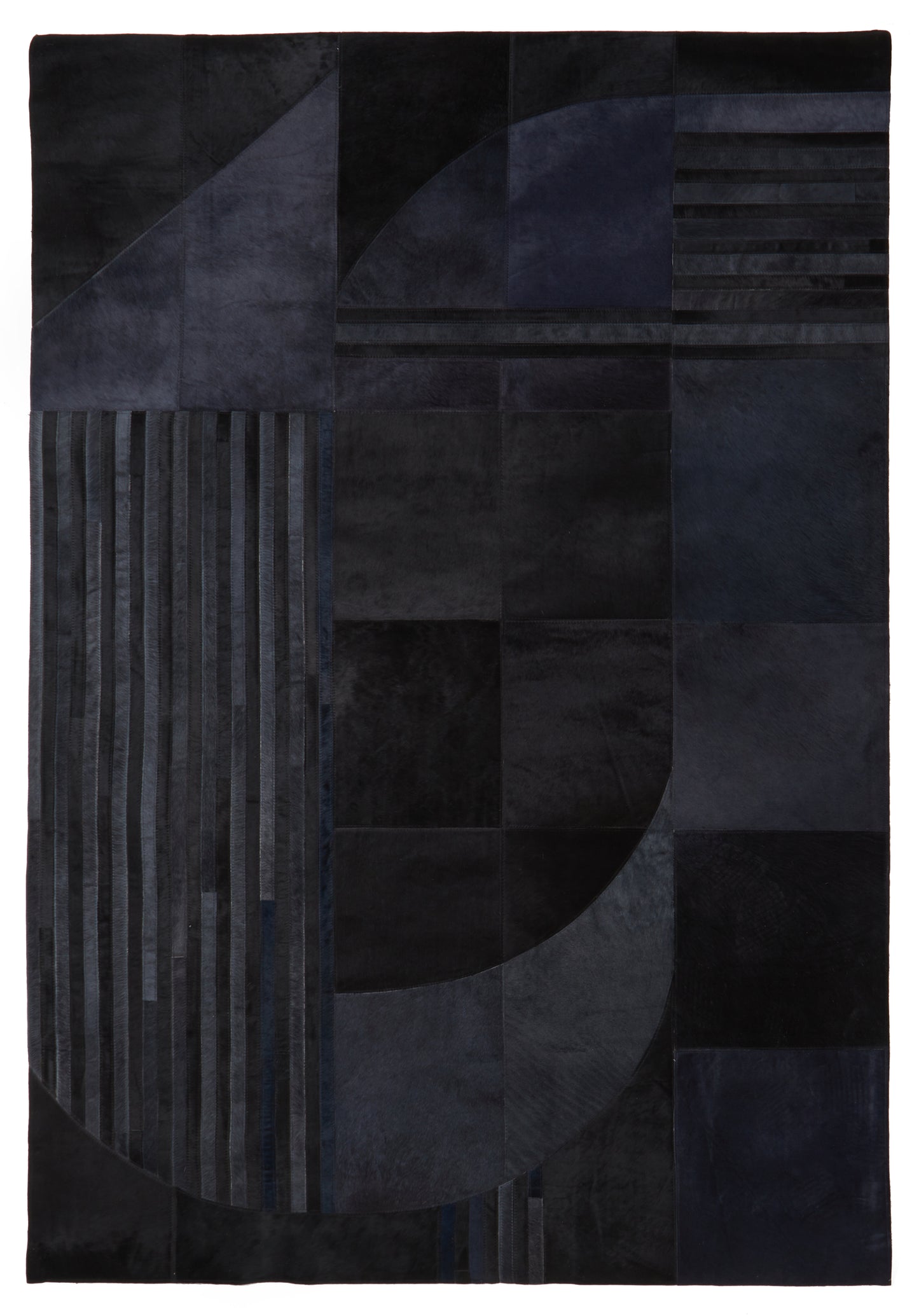 Deco Black And Grey Hair on Leather Rug 230cm x 160cm
