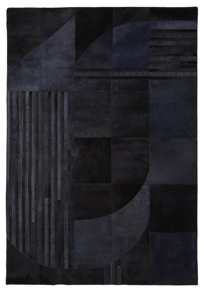 Luxury Black Genuine Cowhide Leather Deco Style Rug