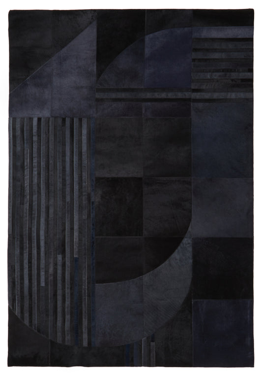 Deco Black And Grey Hair on Leather Rug 230cm x 160cm