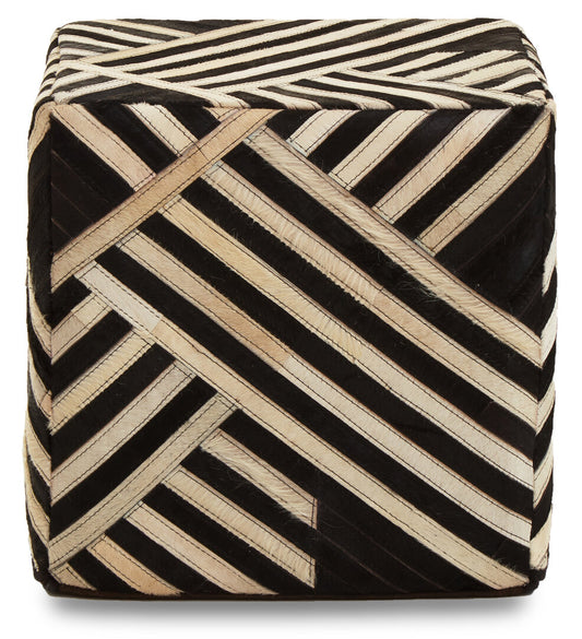 Black And White Stripe Leather Pouffe