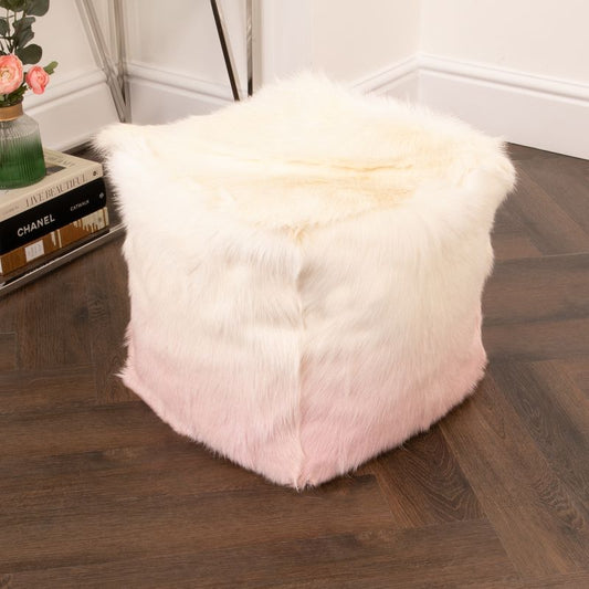 Ivory and Pink Goatskin Ombre Pouffe
