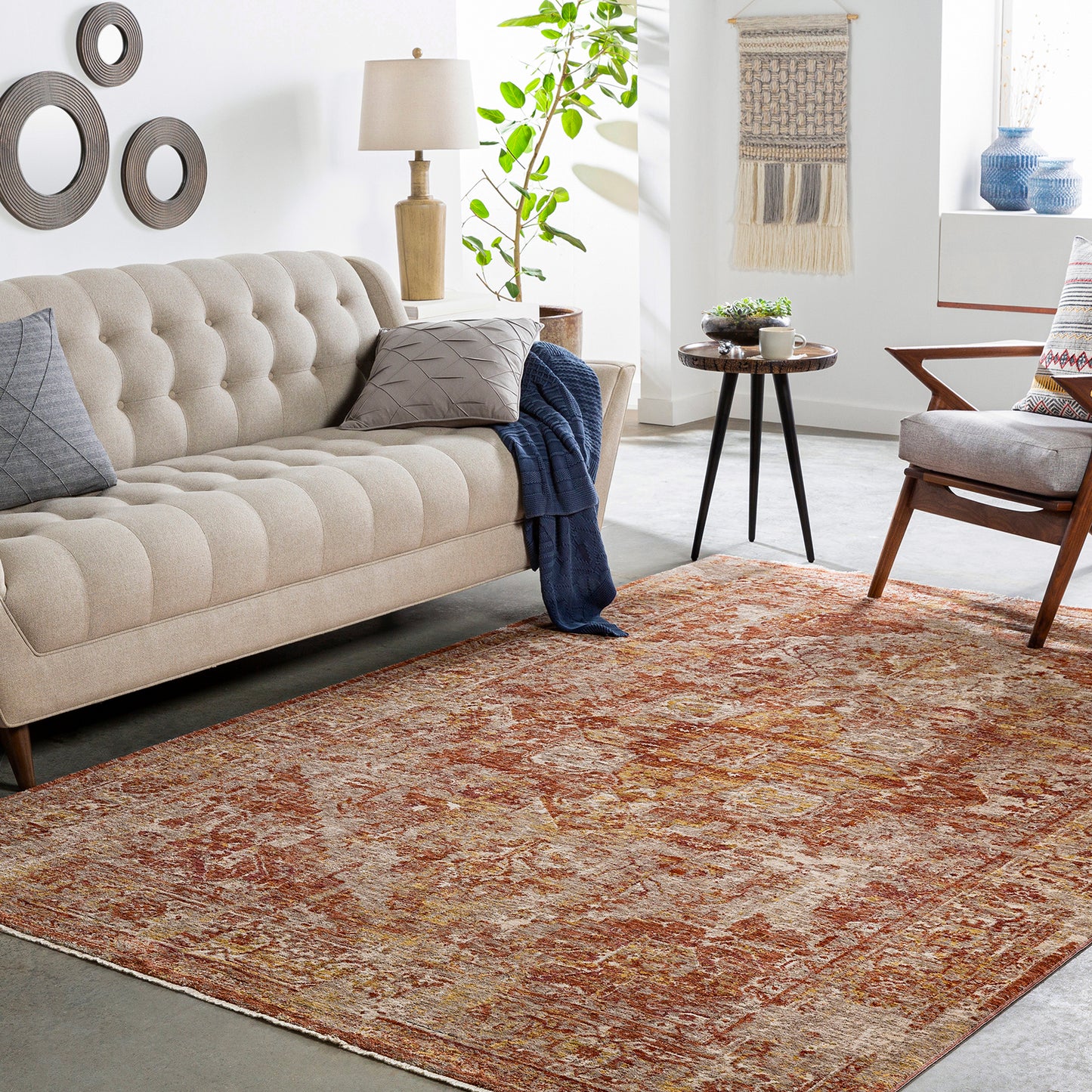 Mirabel Rust Vintage Traditional Boho Fringe Rug
