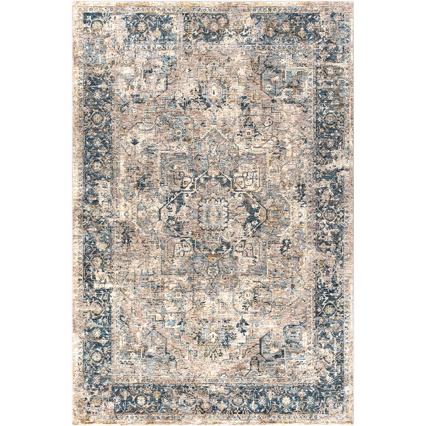 Mirabel Blue Vintage Traditional Boho Fringe Rug