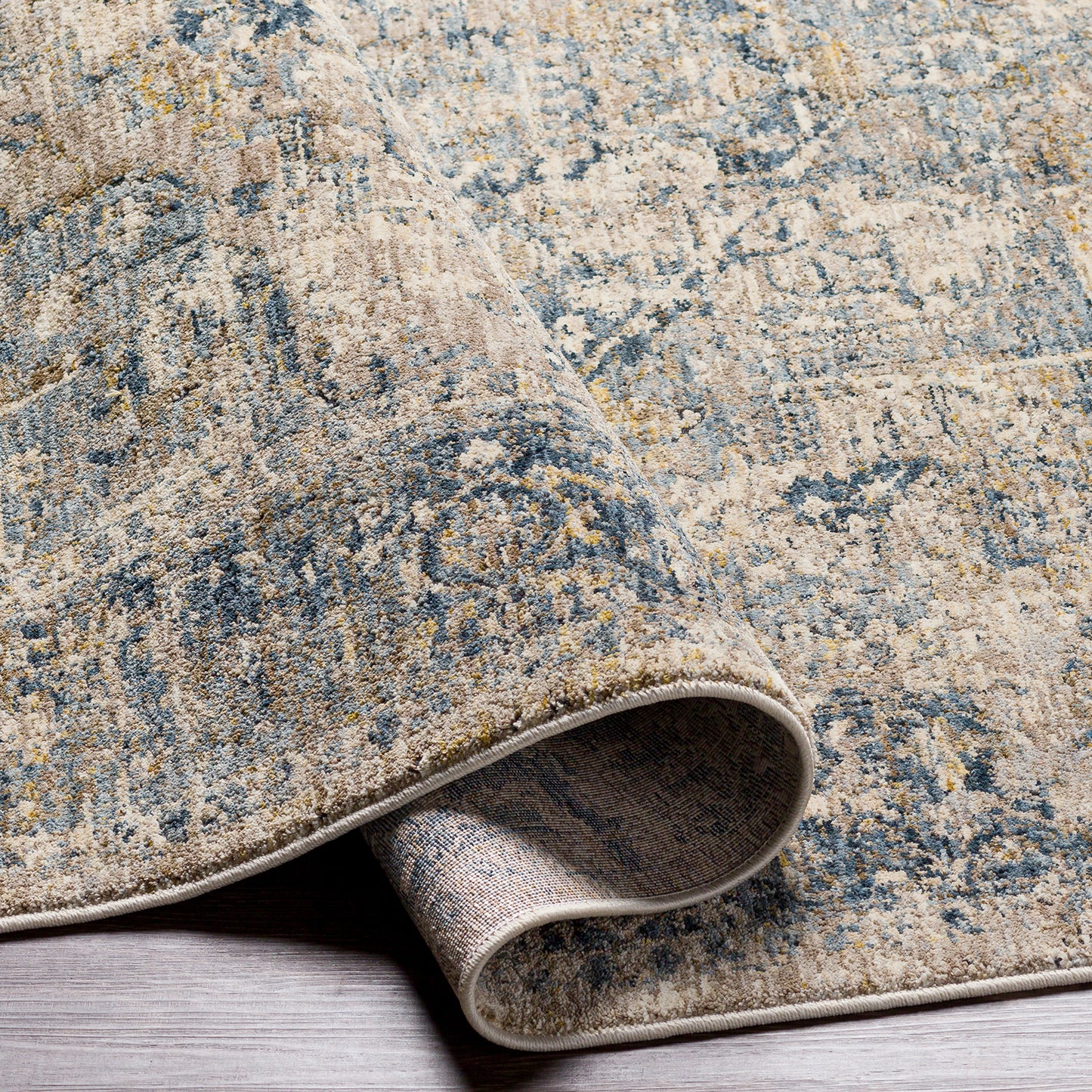 Mirabel Blue Vintage Traditional Boho Fringe Rug