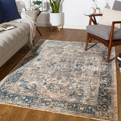 Mirabel Blue Vintage Traditional Boho Fringe Rug