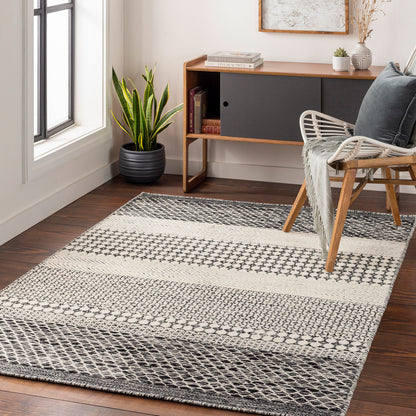 Mardin Global Black and Cream Geometric Wool Rug