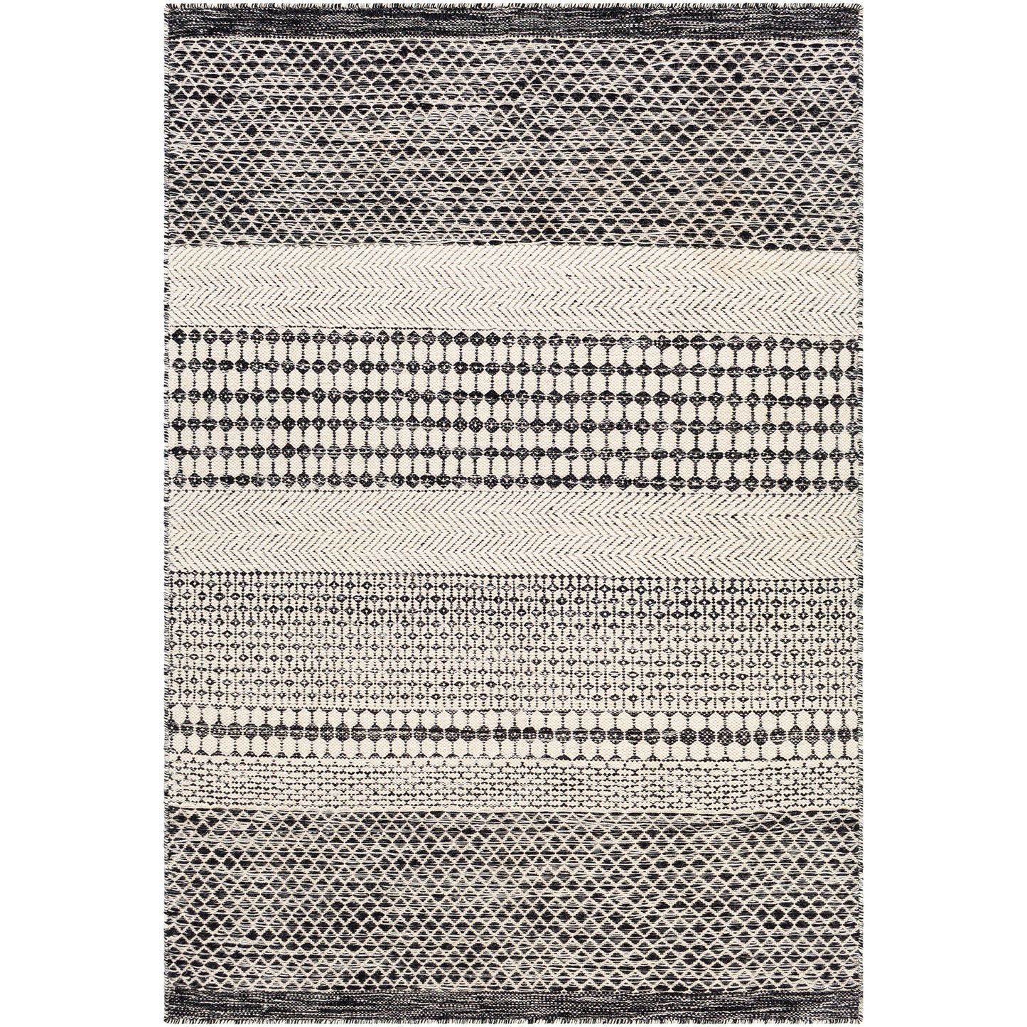 Mardin Global Black and Cream Geometric Wool Rug