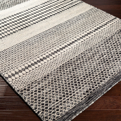Mardin Global Black and Cream Geometric Wool Rug