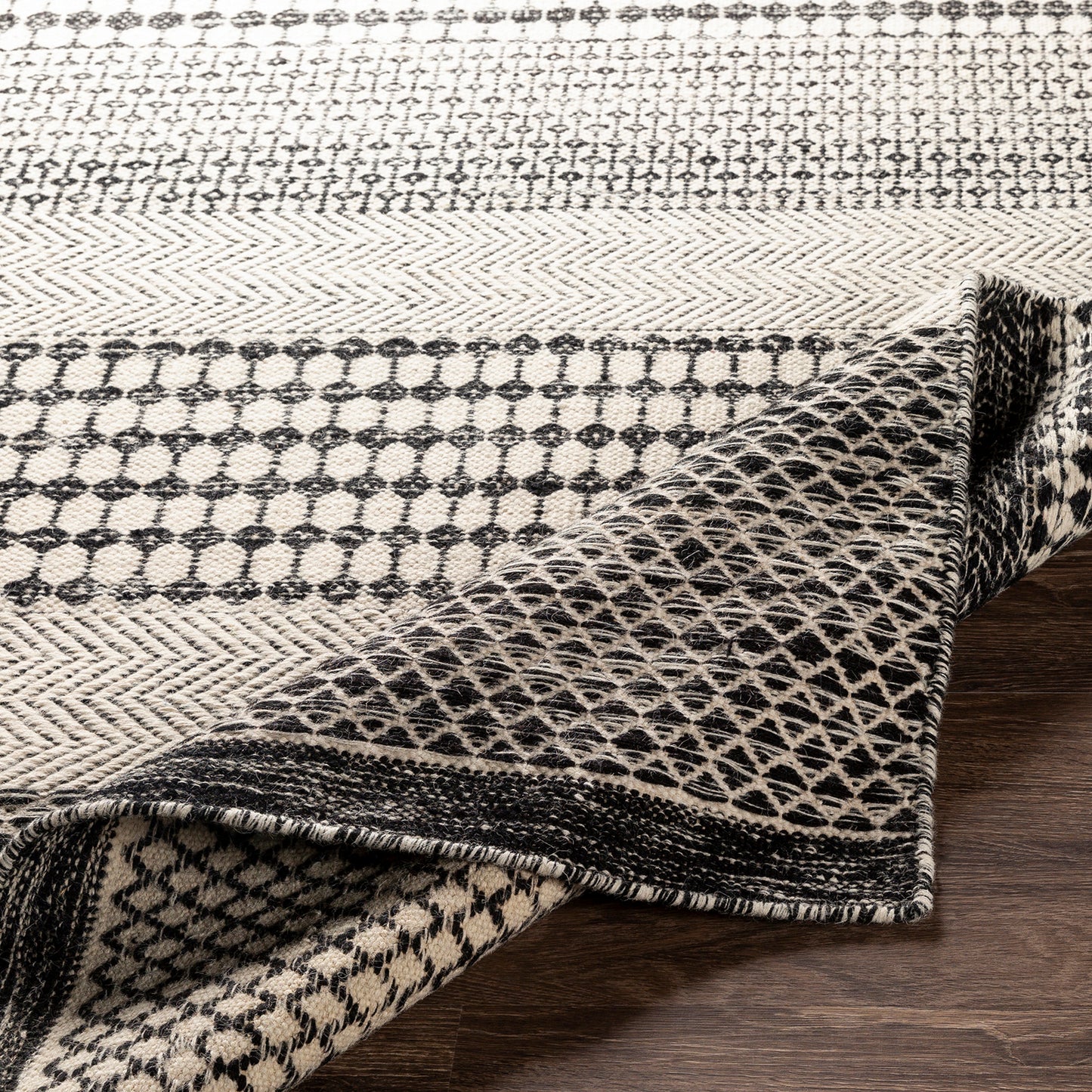 Mardin Global Black and Cream Geometric Wool Rug