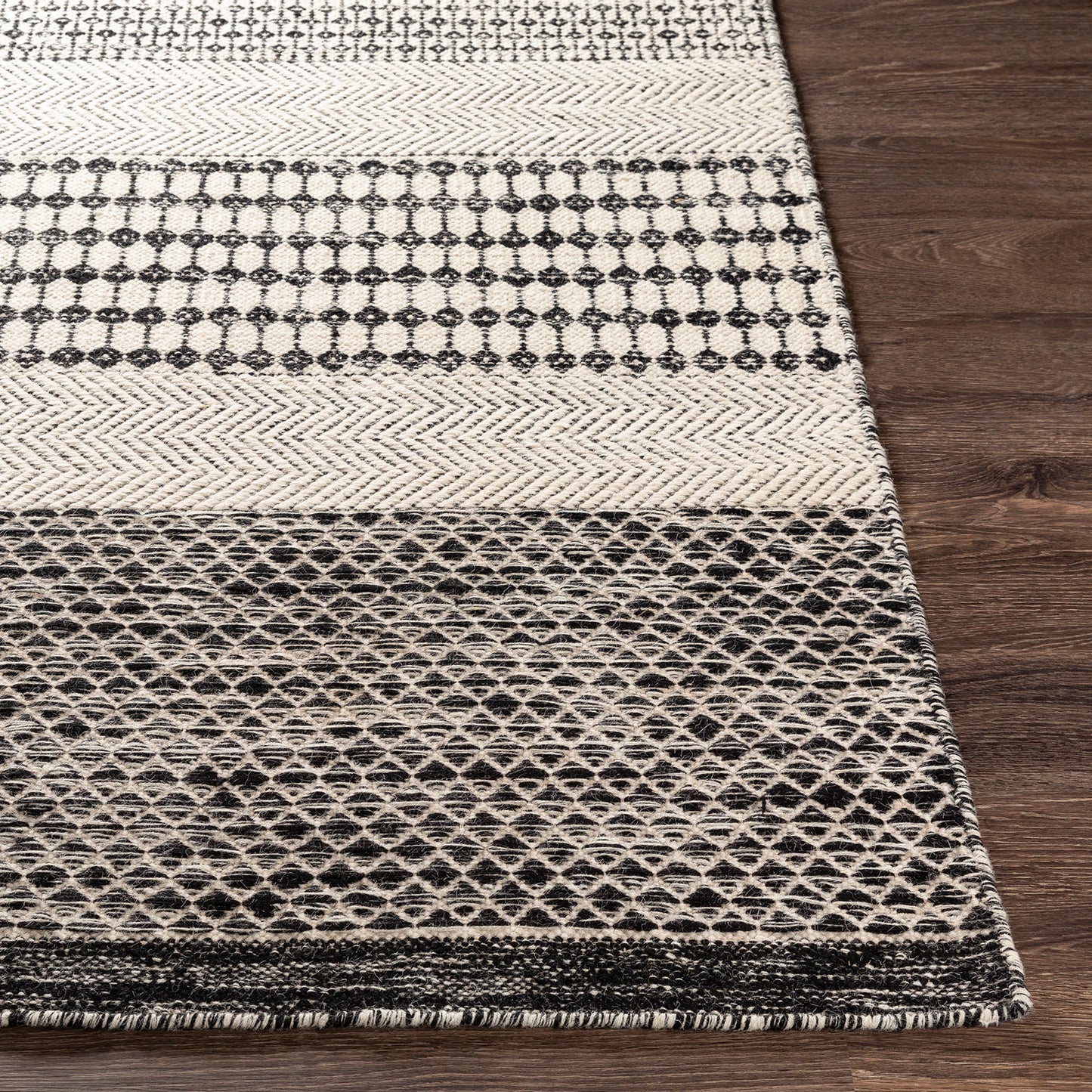 Mardin Global Black and Cream Geometric Wool Rug