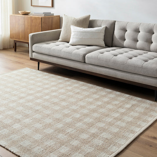 Mardin Global Beige and Cream Geometric Wool Rug