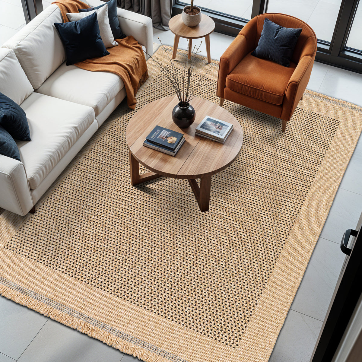 Mirage Cottage Tan Fringe Jute Look Rug