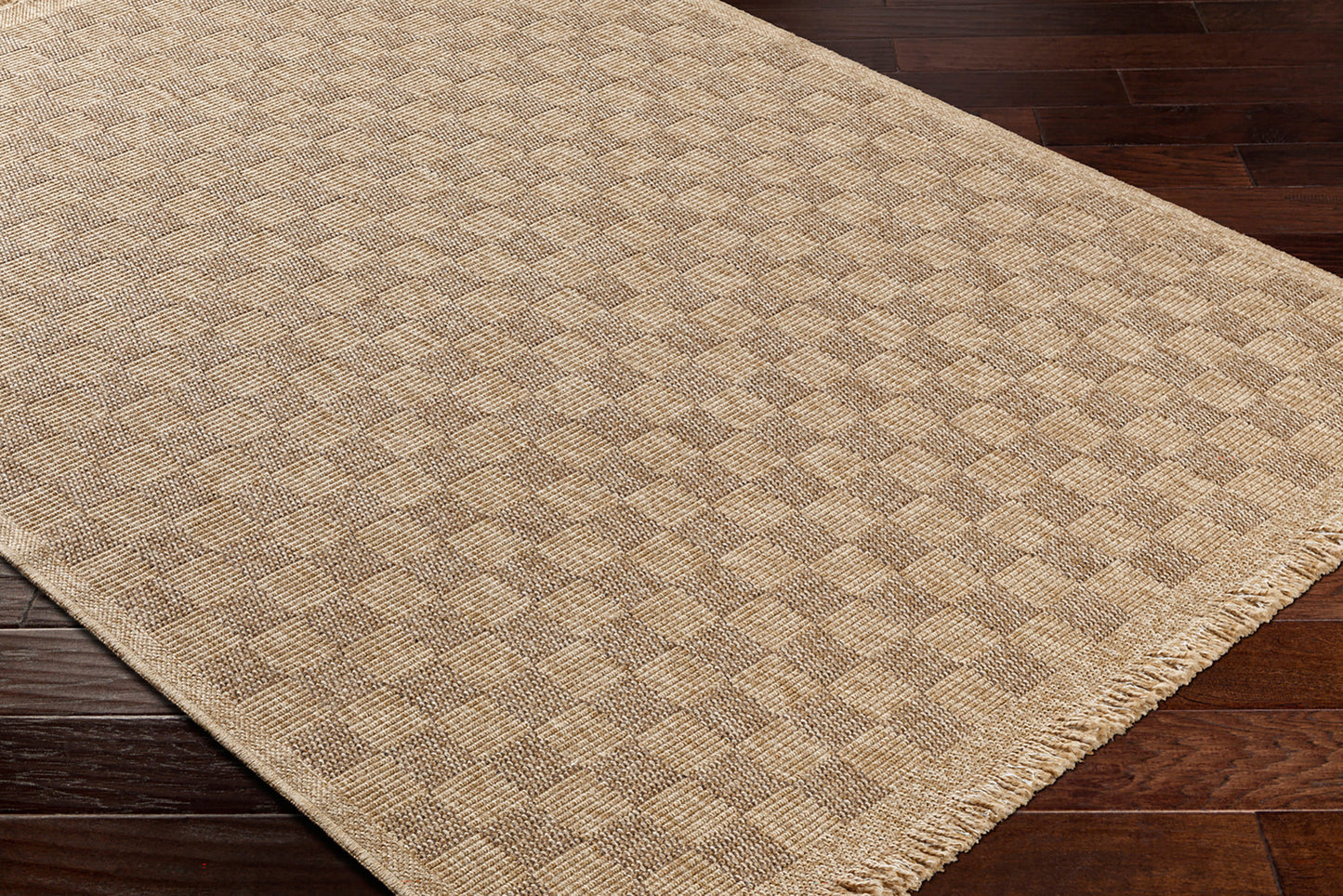 Mirage Cottage Brown Checkboard Fringe Jute Look Rug